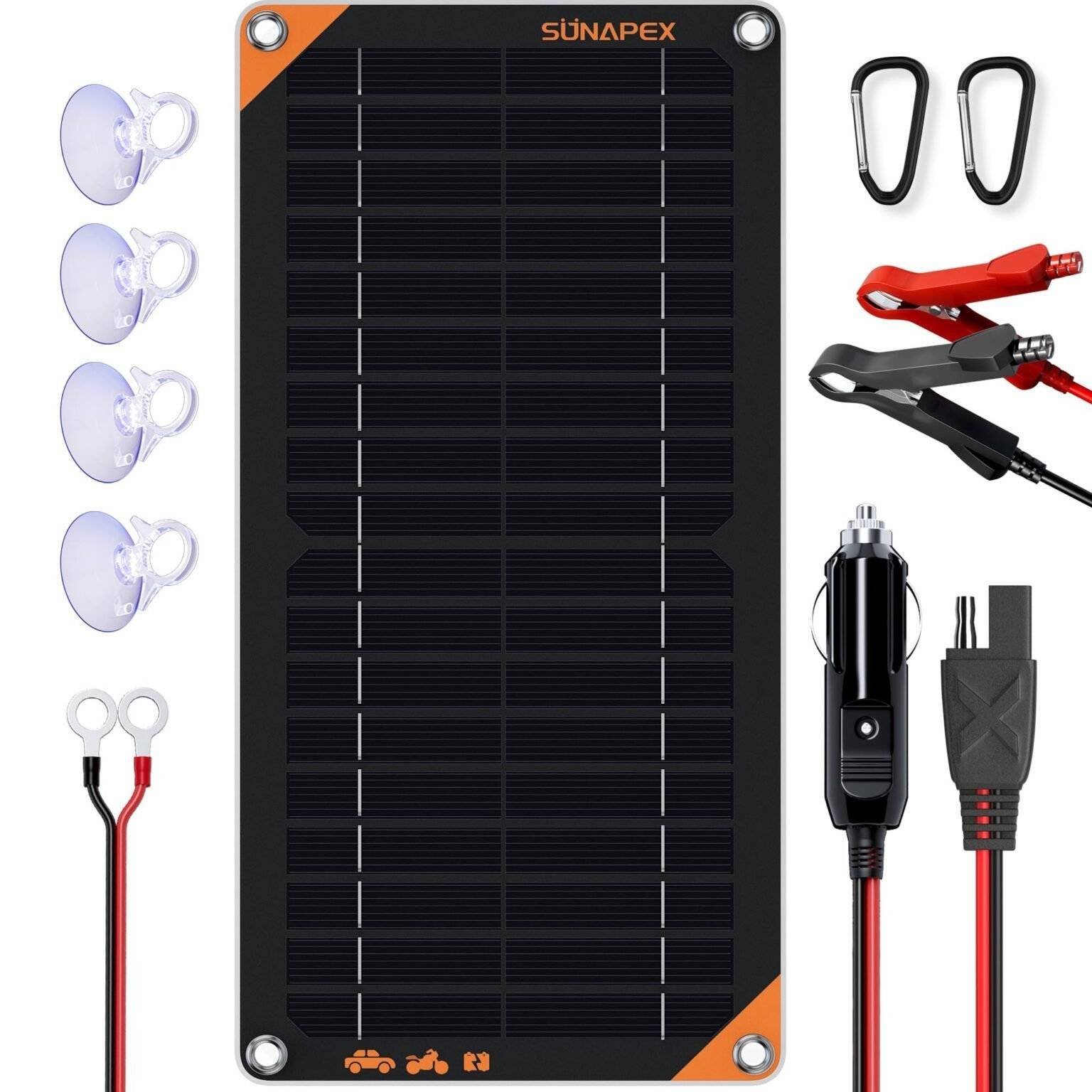 12V Solar Maintainer SUNAPEX 1.8W Solar Battery Charger With Voltage Tester - 12V Trickle Charger For Cars & Boats Solar Battery Charger 12 Volt Waterproof