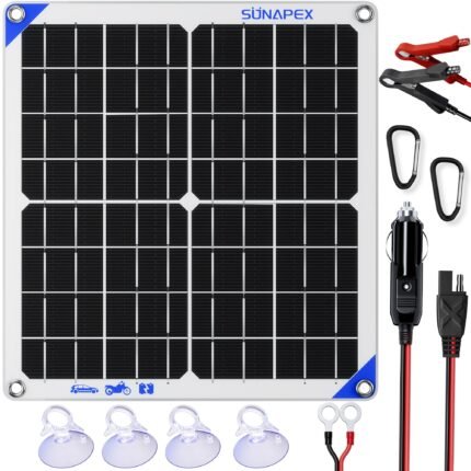 Solar Battery Maintainer, SUNAPEX-20W-12V-Solar-Battery-Maintainer-White_1