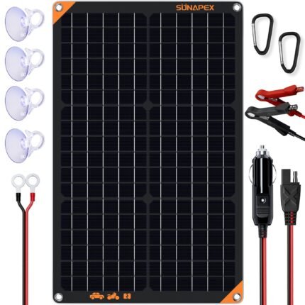 Solar Battery Maintainer, SUNAPEX 30W 12V Solar Battery Maintainer Black_1