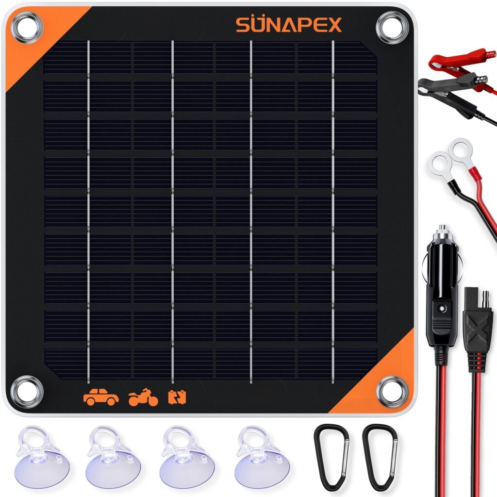 Solar Battery Maintainer, SUNAPEX-5W-12V-Solar-Battery-Maintainer-Black-1