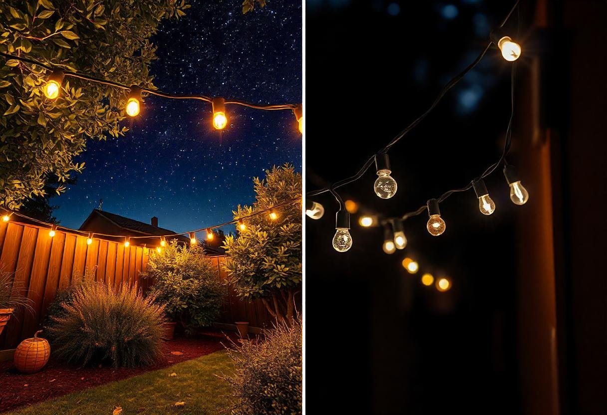 Solar string lights and traditional string lights, Best outdoor string lights, Eco-friendly outdoor lighting, Solar-powered string lights, Traditional electric string lights