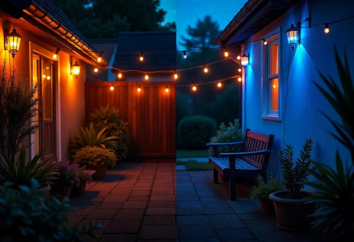 Solar string lights and traditional string lights, Best outdoor string lights, Eco-friendly outdoor lighting, Solar-powered string lights, Traditional electric string lights