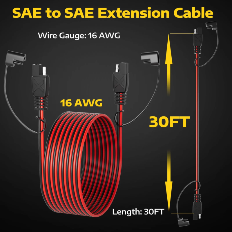 Sunapex 30-Feet SAE Extension Cable - Extend Your Solar Power Reach 3 SAE extension cable, 30-feet solar cable, Sunapex SAE cable, Solar panel extension cable, Weather-resistant solar cable, Durable solar cable