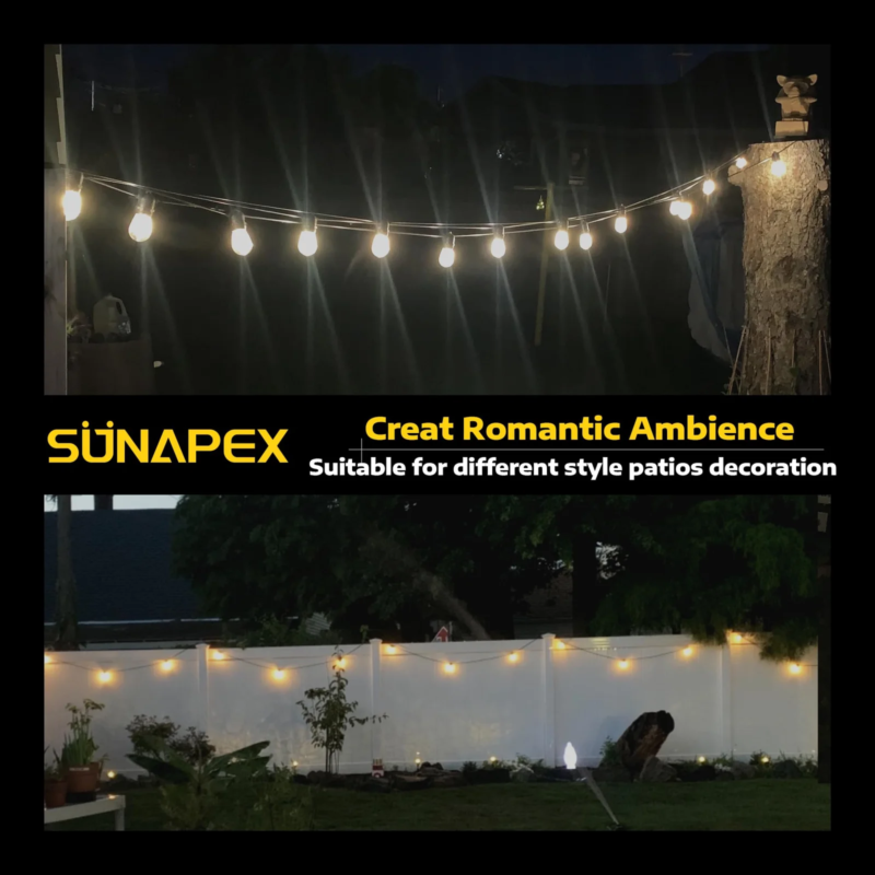 Sunapex 48ft solar string lights, outdoor lighting, Eco-friendly Lighting, Weather-resistant, 48ft-long lights