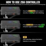 SUNAPEX 12V 20A Solar Panel Charge Controller with Type-C and USB Output for Solar Panel and Gel, AGM, LiFePO₄ Battery_how to setup