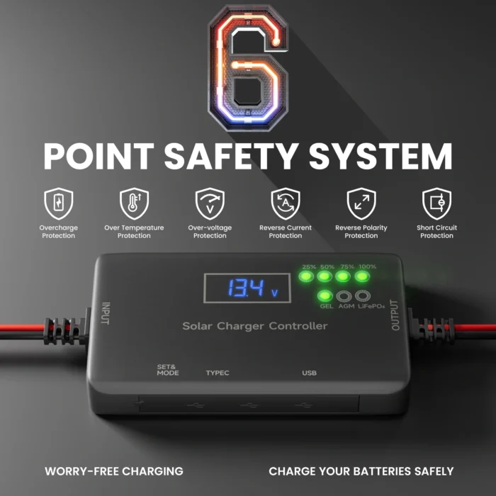SUNAPEX 12V 20A Solar Panel Charge Controller_safty system