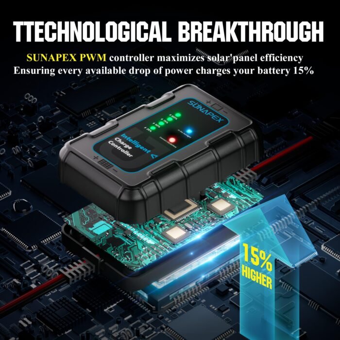 Sunapex Solar Charger Controller 12V: 10A PWM Intelligent Solar Panel Controller 12Volt with LED Display - Waterproof Smart Regulator for RV Boat Car Battery - Tailored AGM Gel LiFePO4 Battery Charger - Image 8